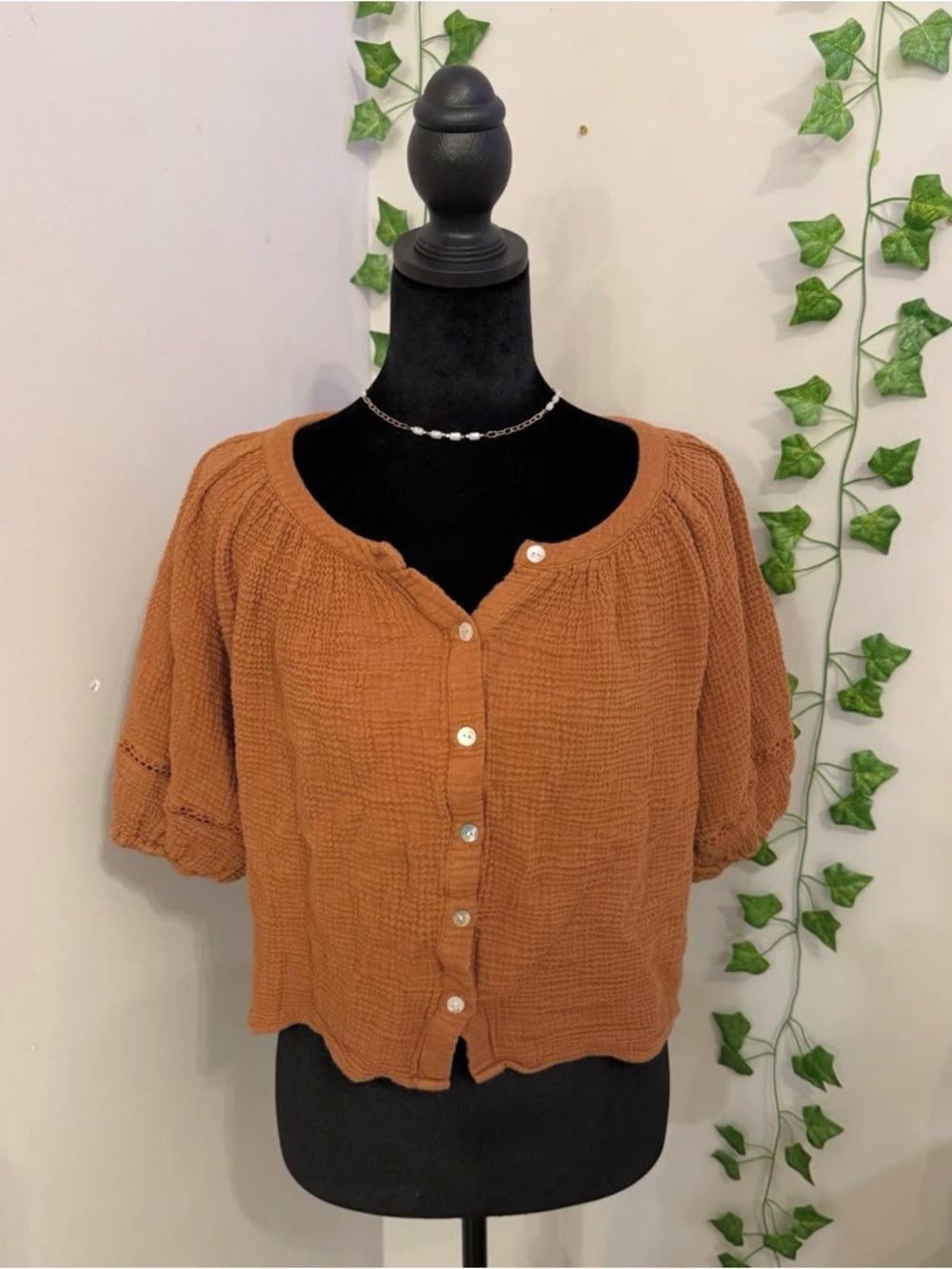 Women's Rust Gauze Button-Front Top